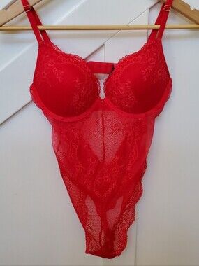La SENZA Red Lace Push-Up Bodysuit with Underwire